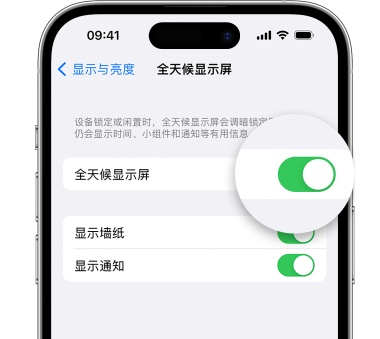 老城苹果15预约维修分享iPhone15如何设置全天候显示屏幕可见 